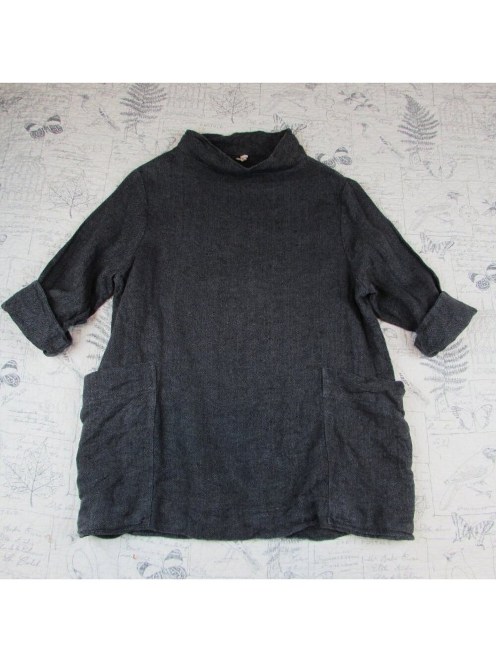 South Street Linen Womens gray herringbone heavy linen tunic top size 0 S